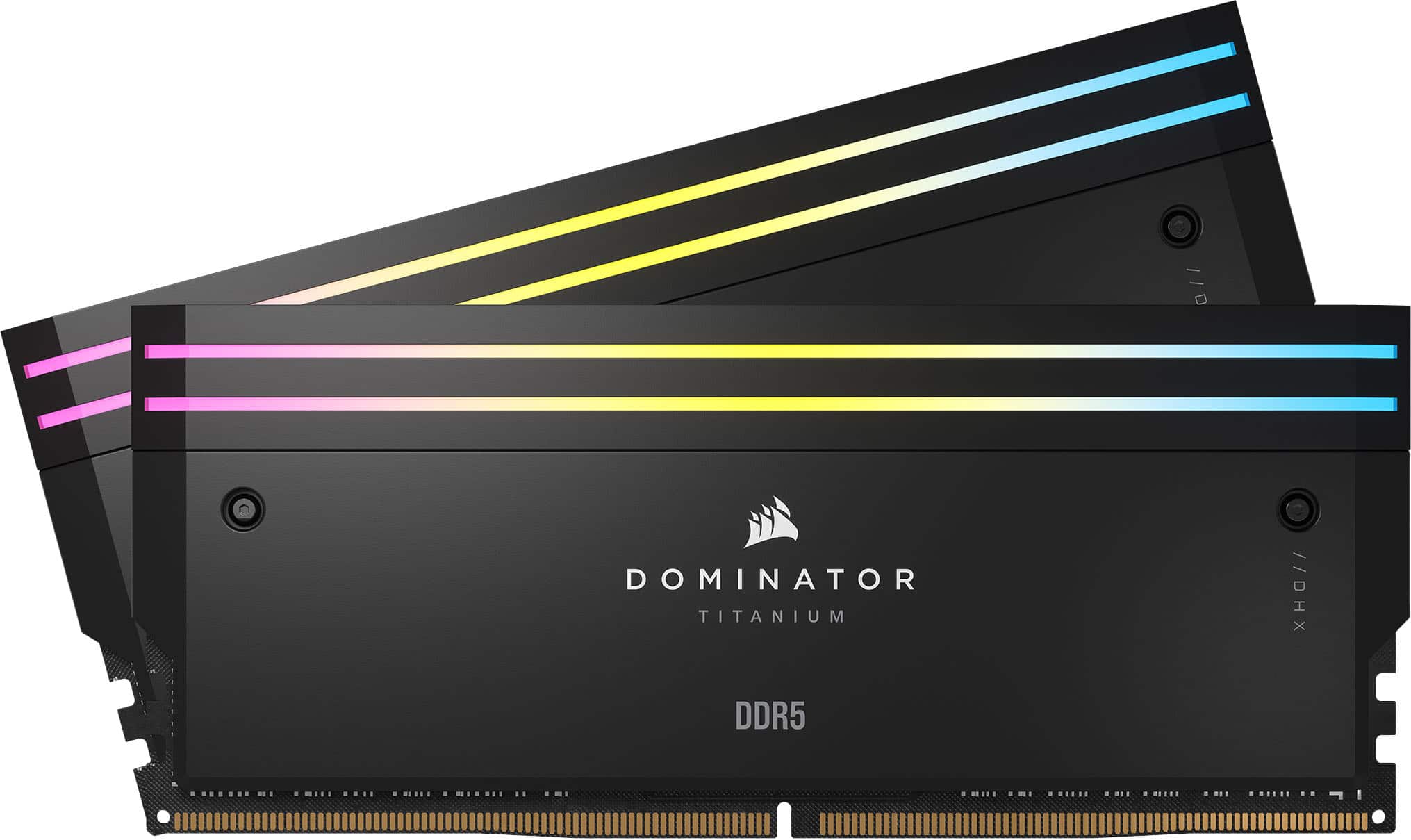 Front. CORSAIR - DOMINATOR TITANIUM RGB 32GB (2x16GB) DDR5 7000MHz C34 UDIMM Desktop Memory - Black.
