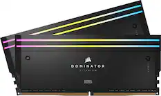 Front. CORSAIR - DOMINATOR TITANIUM RGB 32GB (2x16GB) DDR5 7000MHz C34 UDIMM Desktop Memory - Black.