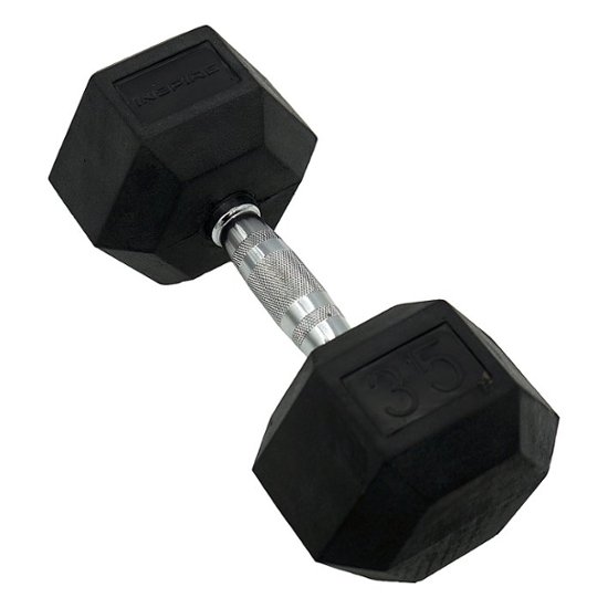 Front. Inspire - Inspire Fitness 35 LB Rubber Dumbbell - Black.