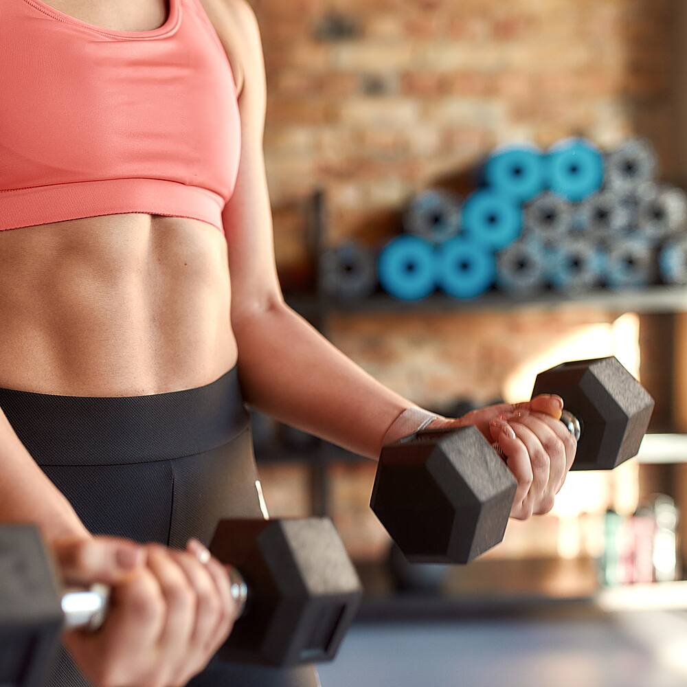 Angle View: Inspire Fitness 45 LB Rubber Dumbbell - Black