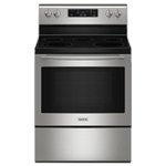 Front. Maytag - 5.3 Cu. Ft. Freestanding Electric Range with Steam Clean - Stainless Steel.