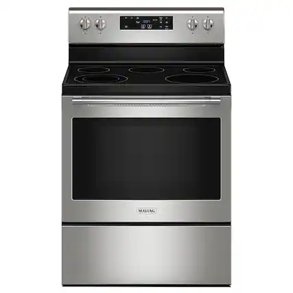 Front. Maytag - 5.3 Cu. Ft. Freestanding Electric Range with Steam Clean - Stainless Steel.