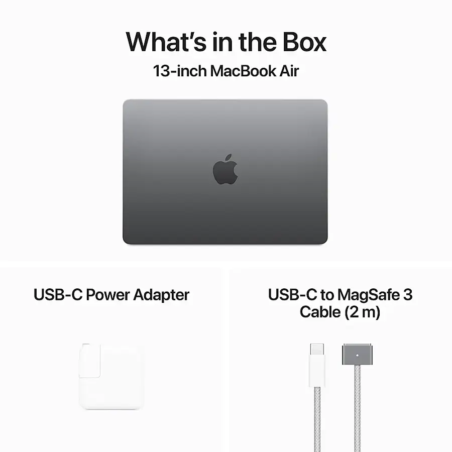 What's in the Box: 13-inch MacBook Air, USB-C Power Adapter, USB-C to MagSafe 3 Cable (2 m)