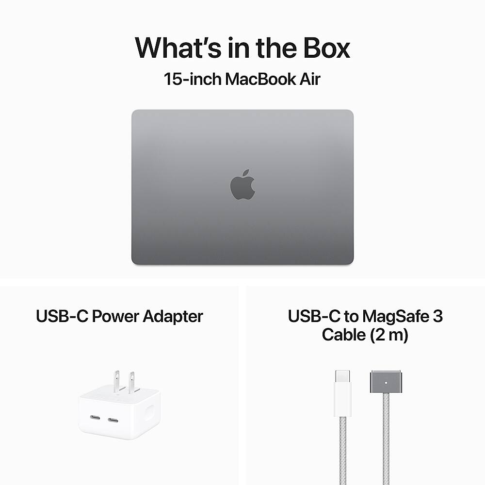 What's in the Box: 15-inch MacBook Air, USB-C Power Adapter, USB-C to MagSafe 3 Cable (2m)