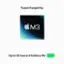 "Supercharged by M3" and "Up to 18 hours of battery life" are the two main phrases in the image. The first phrase is a claim about the device being supercharged by an Apple M3, while the second phrase is a statement about the device's battery life.