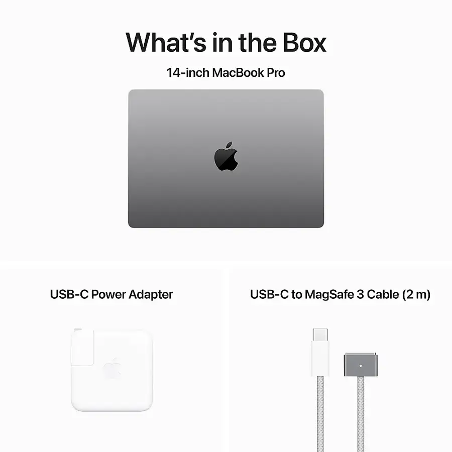 What's in the Box: 14-inch MacBook Pro USB-C Power Adapter USB-C to MagSafe 3 Cable (2 m)