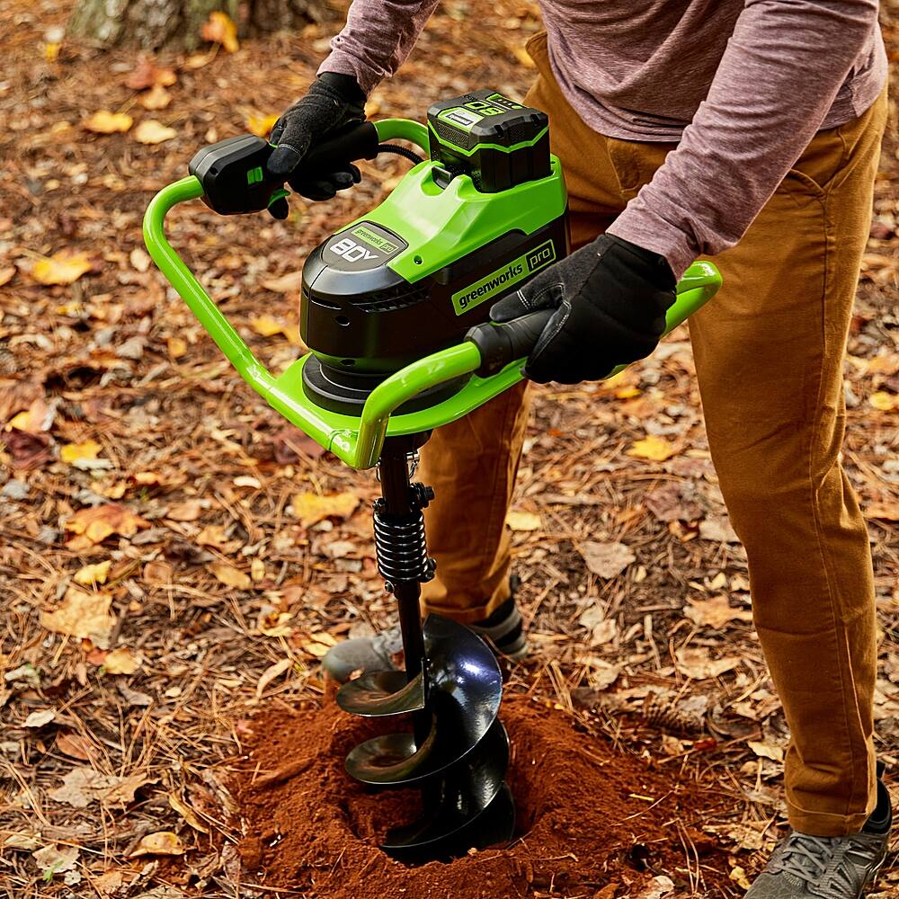 Alt View 1. Greenworks - Greenworks 80V Earth Auger with Auger Bit with 4Ah Battery and Rapid Charger.