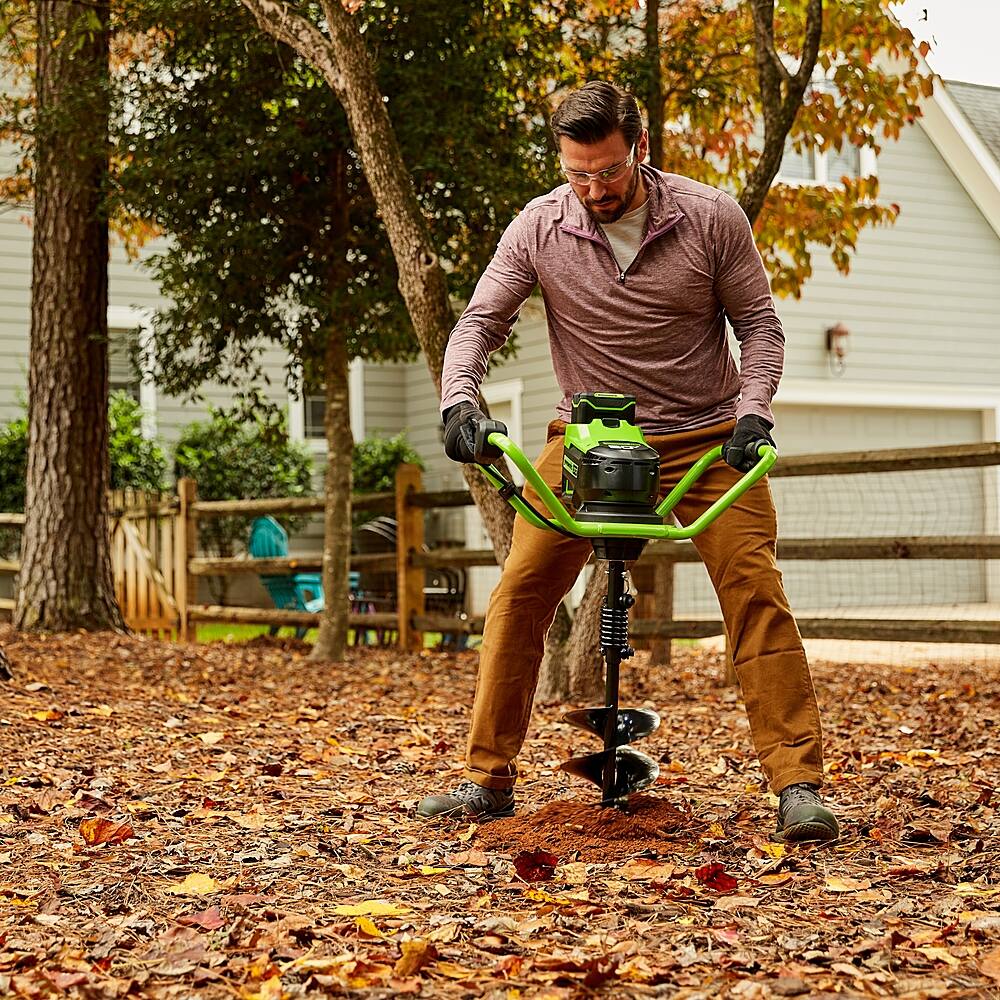 Alt View 2. Greenworks - Greenworks 80V Earth Auger with Auger Bit with 4Ah Battery and Rapid Charger.