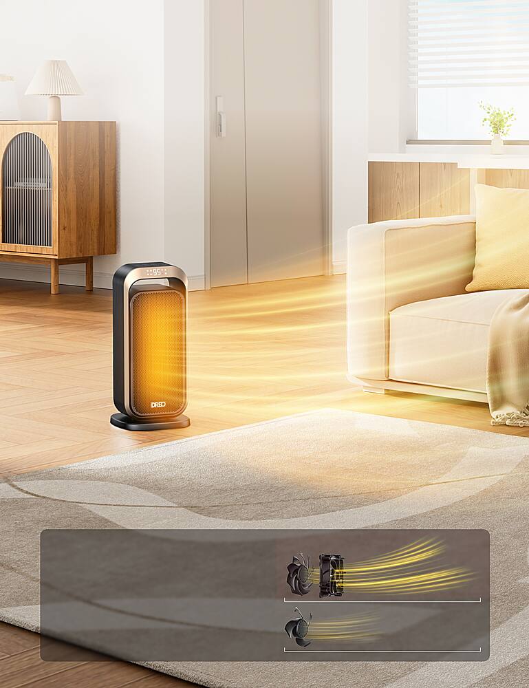 Left View: Dreo - 70° Oscillation Portable Heater With Remote - Black & Gold