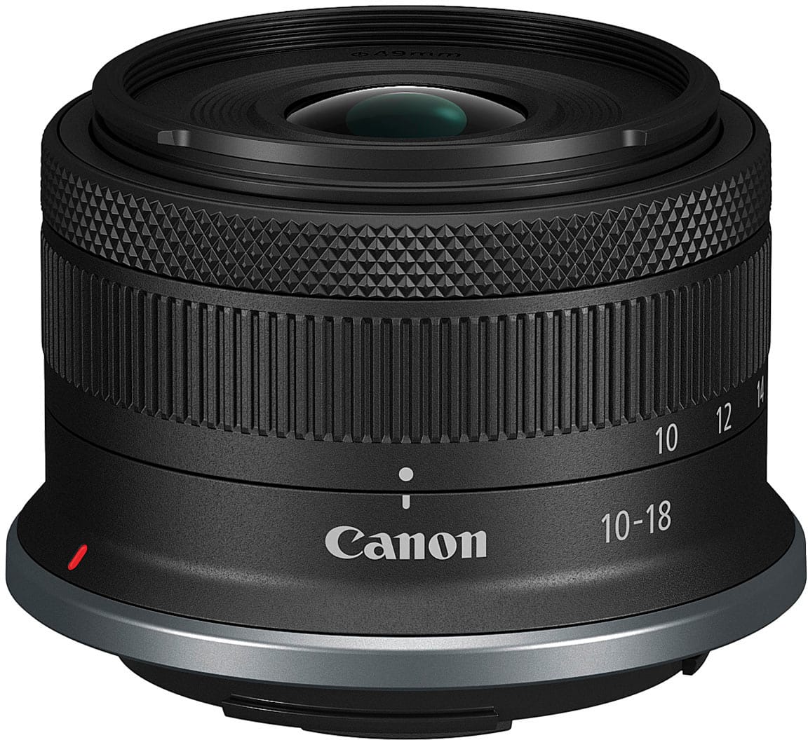 Left. Canon - RF-S10-18mm F4.5-6.3 IS STM Ultra-Wide Angle Zoom Lens for EOS R-Series Cameras - Black.