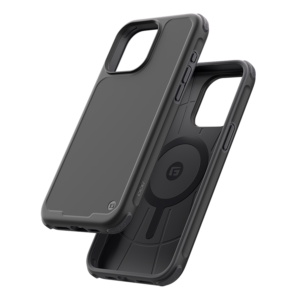 Angle. CLCKR - G-Form Protection Carbon MagSafe Case for Apple iPhone 15 Pro Max 6.7" - Black/Grey.