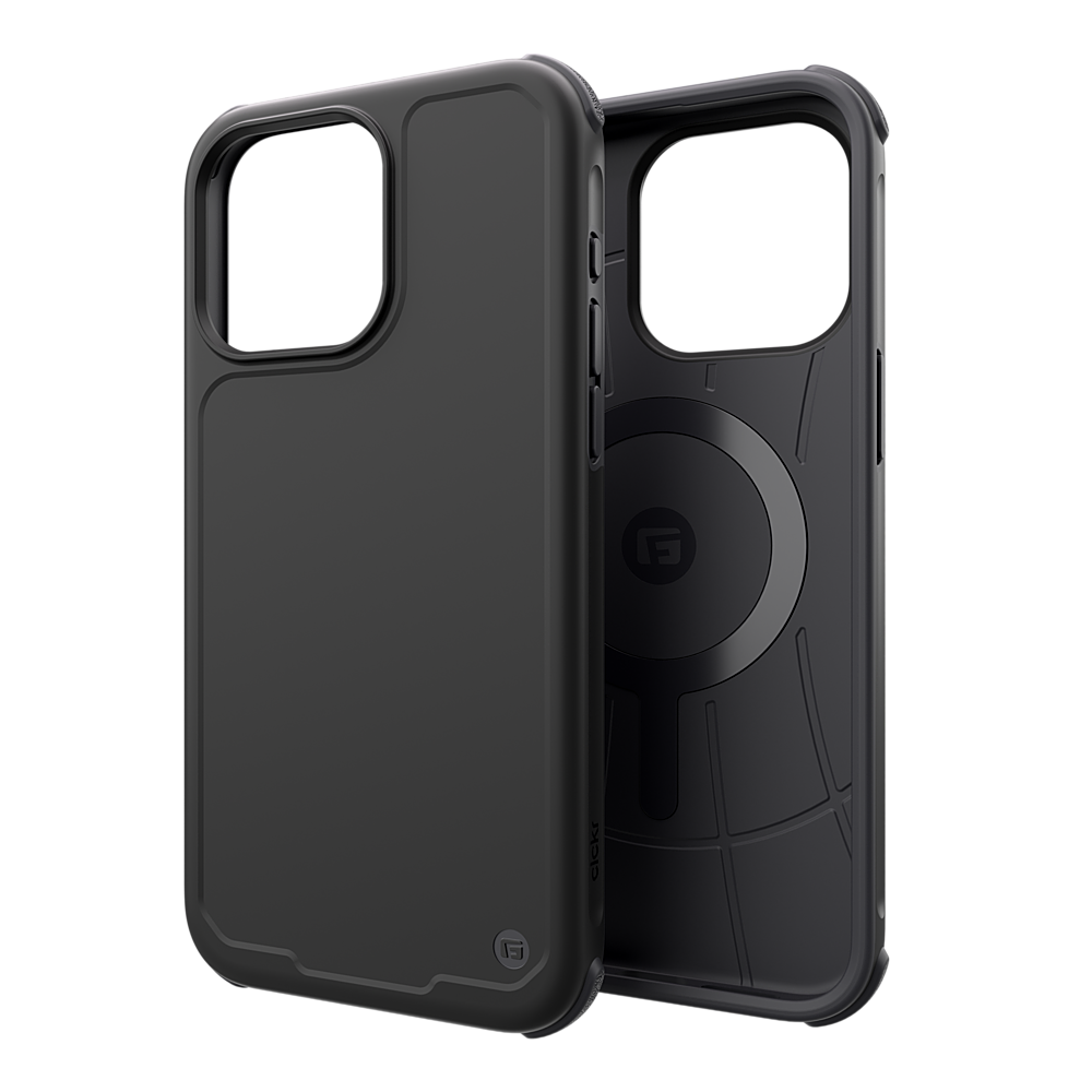 Left. CLCKR - G-Form Protection Carbon MagSafe Case for Apple iPhone 15 Pro Max 6.7" - Black/Grey.