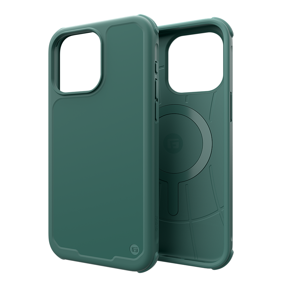 Left. CLCKR - G-Form Protection Carbon MagSafe Case for Apple iPhone 15 Pro Max 6.7" - Green Camo.