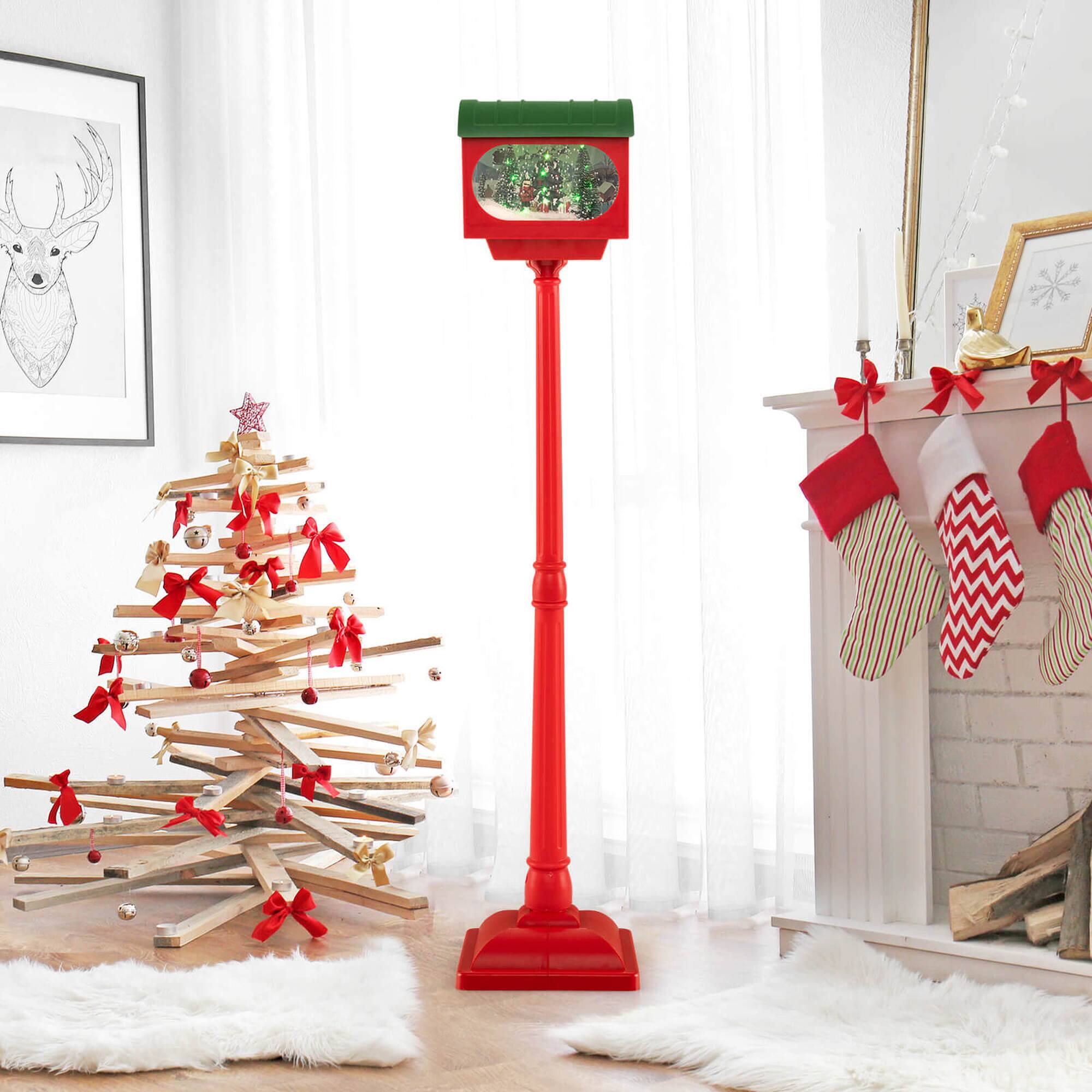 Alt View 1. Costway - Costway 59 Inch Musical Christmas Street Lamp with Sound-Activated Snow Globe Lantern - Red.