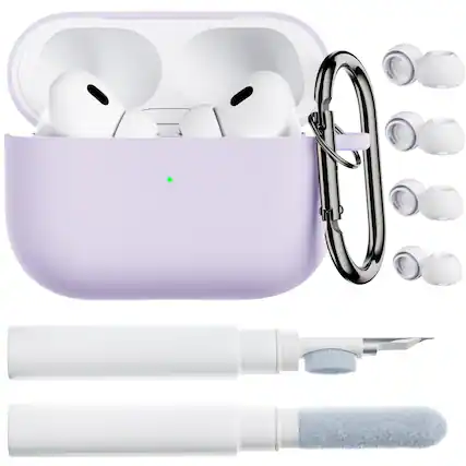 Front. Ornarto - ORNARTO for AirPods Pro 2 Case, Soft Silicone with Cleaner Kit, Eartips Protector & Keychain-Pastel Purple - Pastel Purple.