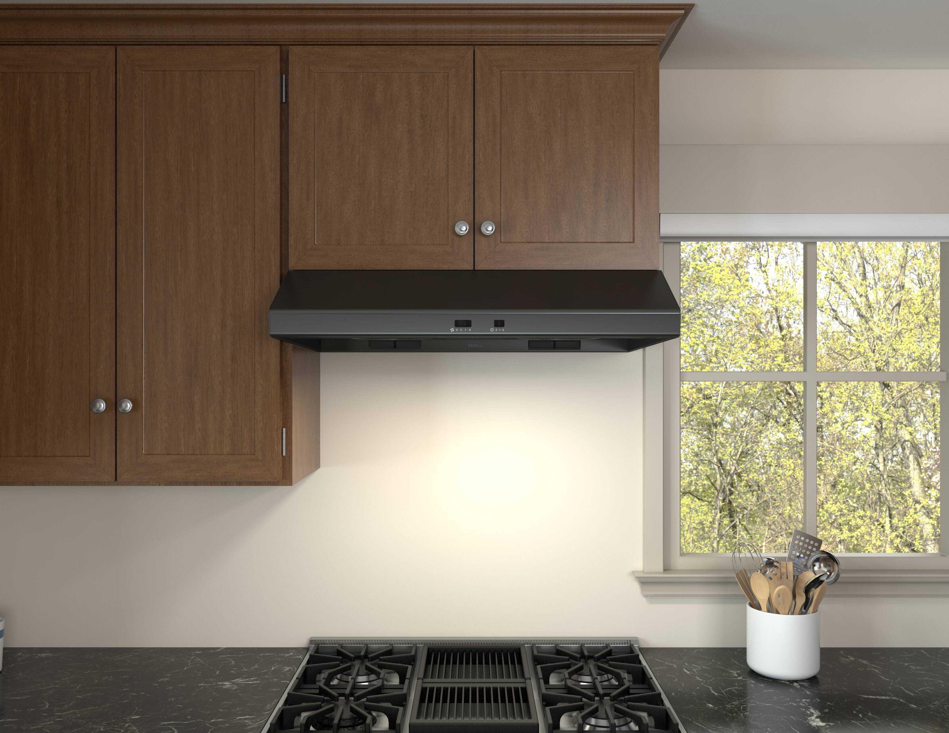 Alt View 11. Zephyr - Cyclone 36 in. 600 CFM Under Cabinet Range Hood - Black Stainless Steel.