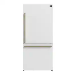 Forno Appliances - Milano Espresso 17.2 Cu. Ft. Counter-Depth Bottom Freezer Refrigerator with Right Swing Door, Antique Brass Handles - White