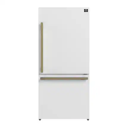 Front. Forno Appliances - Milano Espresso 17.2 Cu. Ft. Counter-Depth Bottom Freezer Refrigerator with Right Swing Door, Antique Brass Handles - White.