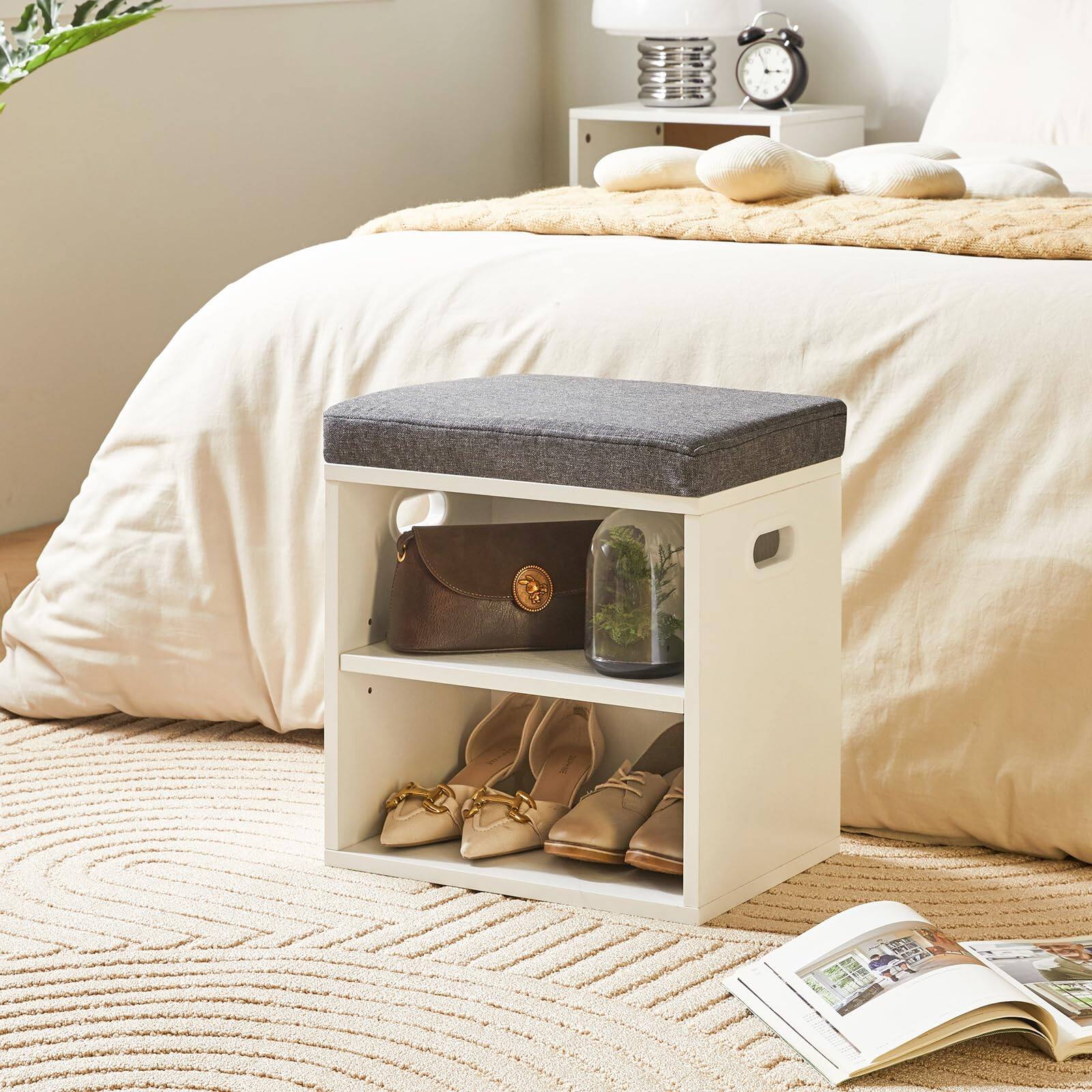 Alt View 3. Hanke - Shoe Storage Bench With Cushion Rack Padded Seat Adjustable Organizer Cabinet For Entryway Living Room - Black.