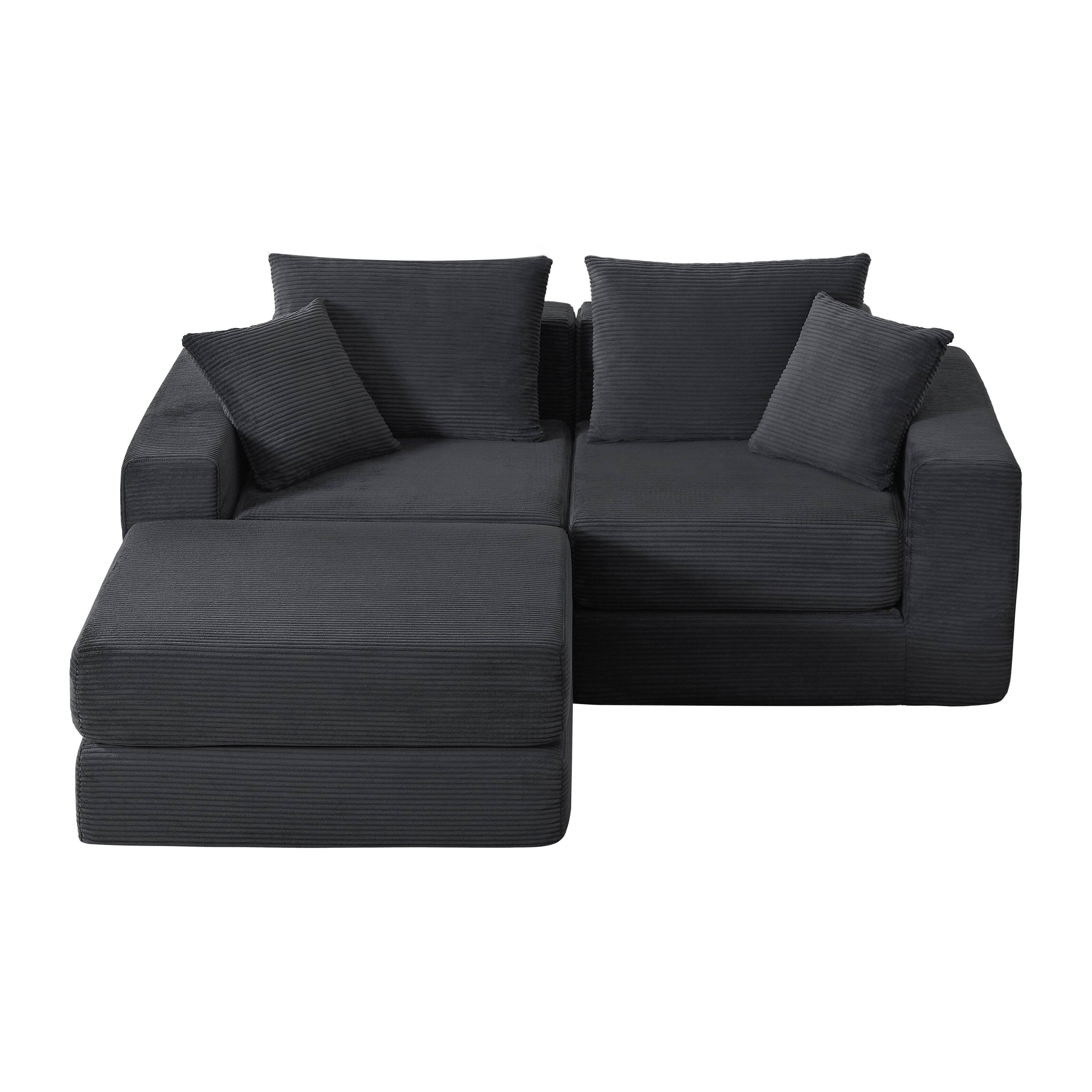 Alt View 1. Loheer - Loheer Modular Sectional Sofa Cloud Couch Deep Seat Sleeper L-Shape Chaise No Assembly Boneless Loveseat - Dark Gray.