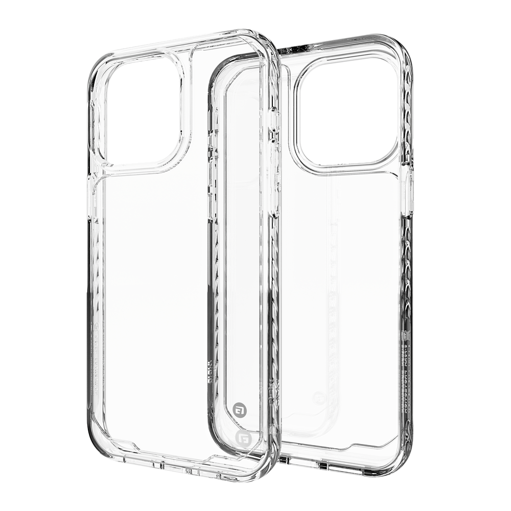 Left. CLCKR - G-Form Protection Diamond Non-MagSafe Case for Apple iPhone 15 Pro Max 6.7" - Clear.