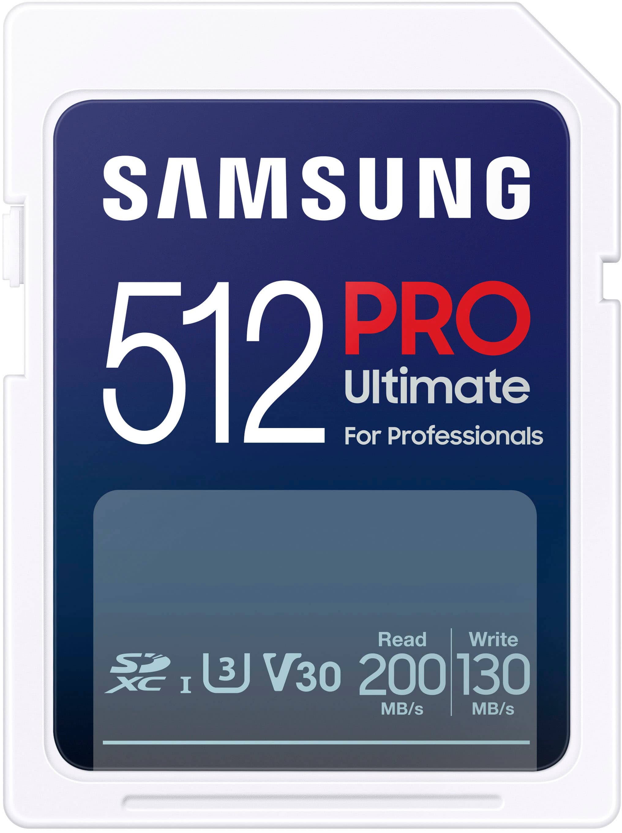 Front. Samsung - Pro Ultimate 512GB SDXC Memory Card - Blue.