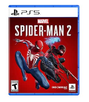 Marvel's Spider-Man 2 is a video game for the PlayStation 5 console, developed by Insomniac Games Studios. The game features a red and blue Spider-Man character on the cover, and it is rated Teen by the ESRB.