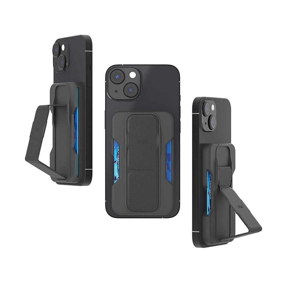 Angle. CLCKR - MagSafe Wallet Stand & Grip - Black.