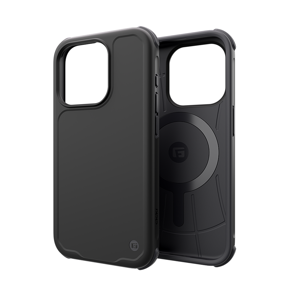 Left. CLCKR - G-Form Protection Carbon MagSafe Case for Apple iPhone 15 Pro 6.1" - Black/Grey.