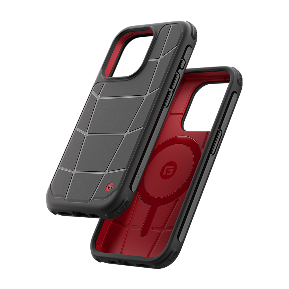 Angle. CLCKR - G-Form Protection Force MagSafe Case for Apple iPhone 15 Pro 6.1" - Black/Red.