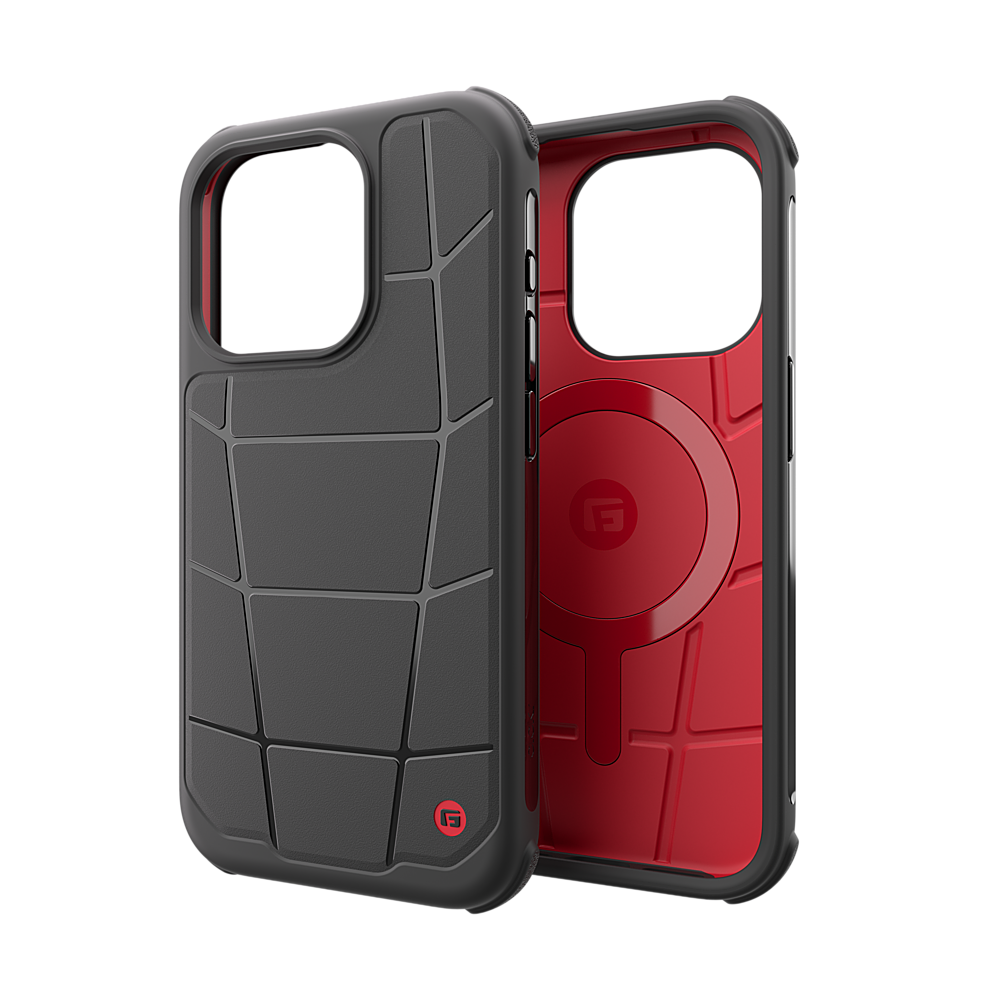 Left. CLCKR - G-Form Protection Force MagSafe Case for Apple iPhone 15 Pro 6.1" - Black/Red.