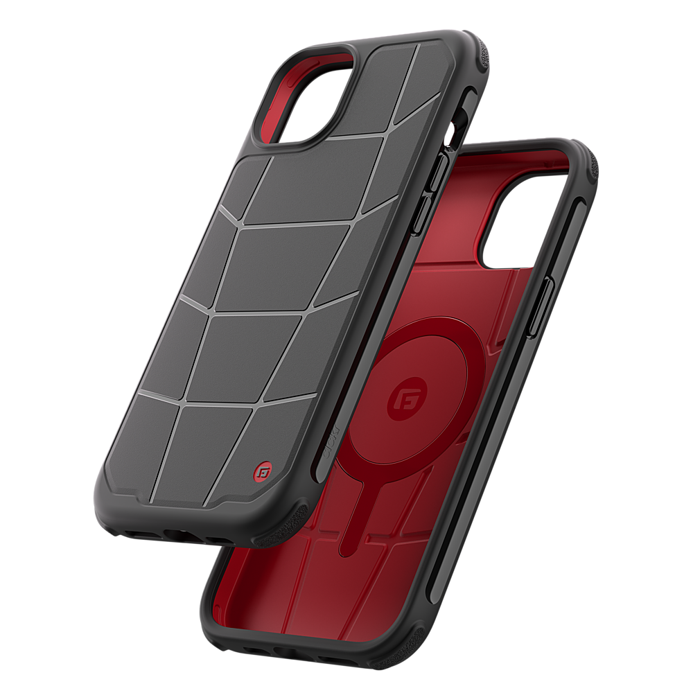 Angle. CLCKR - G-Form Protection Force MagSafe Case for Apple iPhone 15 Plus 6.7" - Black/Red.