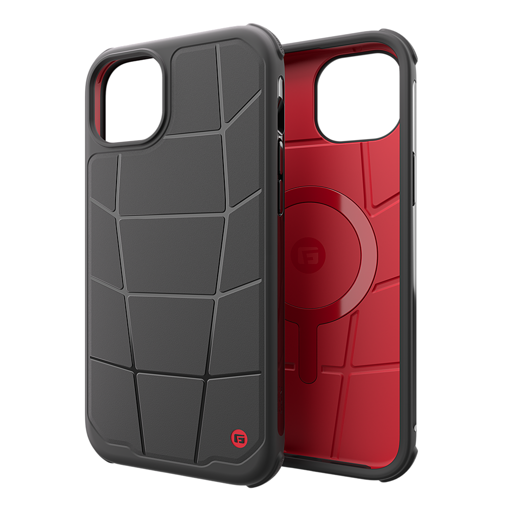 Left. CLCKR - G-Form Protection Force MagSafe Case for Apple iPhone 15 Plus 6.7" - Black/Red.