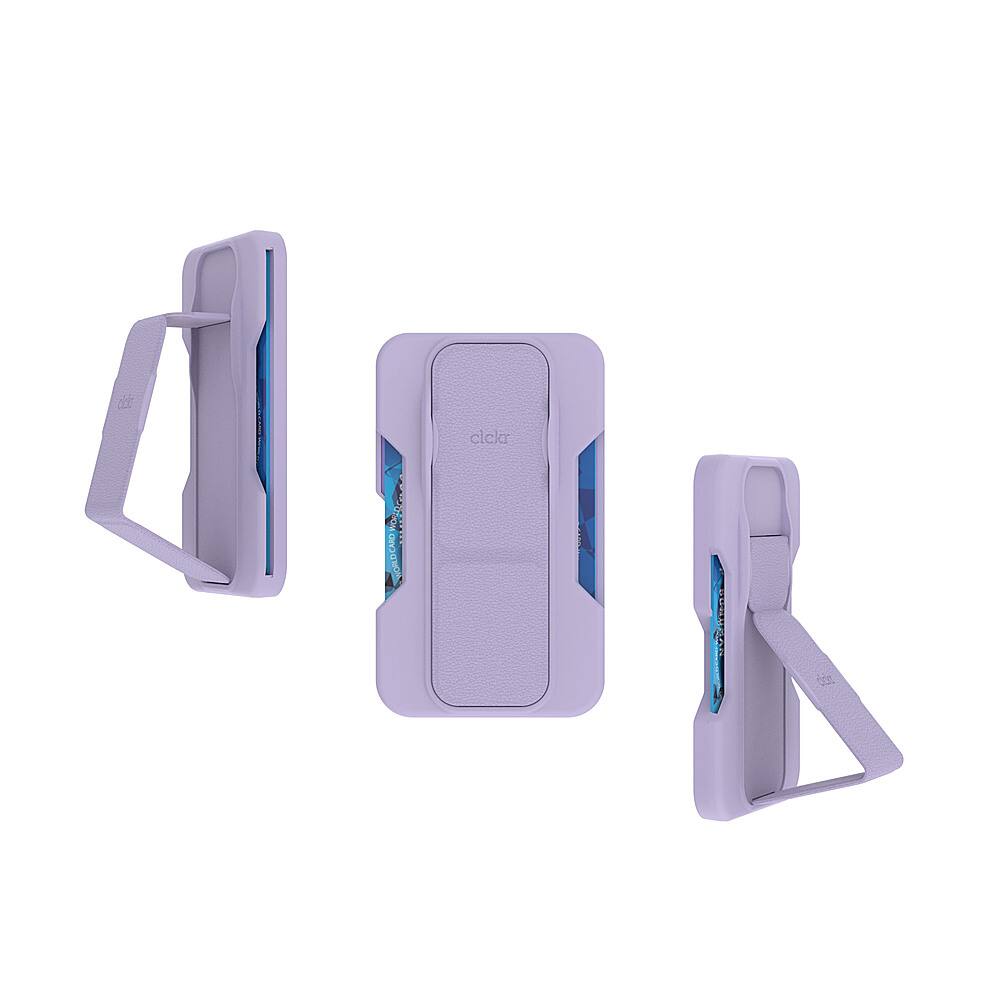 Angle. CLCKR - MagSafe Wallet Stand & Grip - Purple.