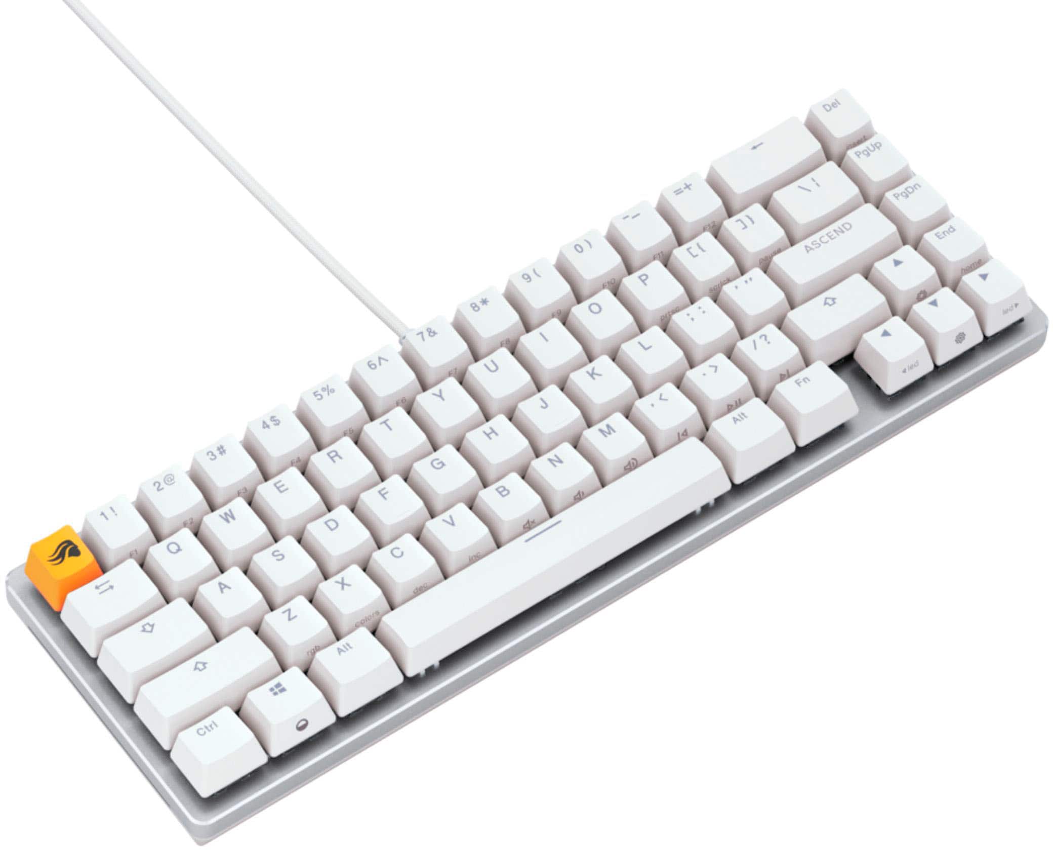 Angle. Glorious - GMMK 2 Prebuilt 65% Compact Wired Mechanical Linear Switch Gaming Keyboard with Hotswappable Switches - White.