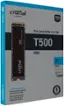 The text on the image reads: "LERTES PRO crucial by Micron PRO T500 SERIES PCle SSD PCle Gen4 NVMe M.2 SSD M.2 Gen4 NVMe T500 PCle T500 TM 2280 PRO M.2 TB SSD 2 To crucial Micron by VITESSE READS Gen4 UP DE TO LECTURE JUSQU' MB 7400M Mo/s S LIMITED S.Micron Performance for gaming 5 crucial and pour Hautes content le performances gaming de contenu creation et la WARRANTY YEAR cration."