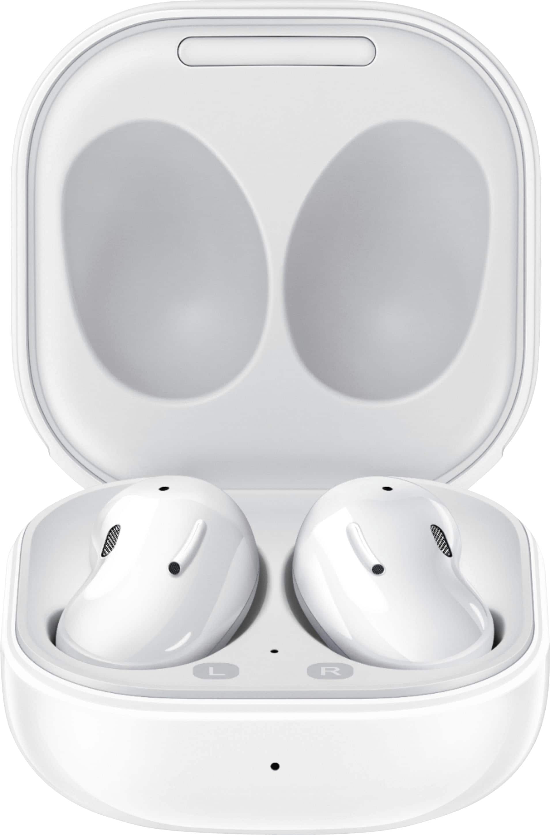 Front. Samsung - Geek Squad Certified Refurbished Galaxy Buds Live True Wireless Earbud Headphones - White.