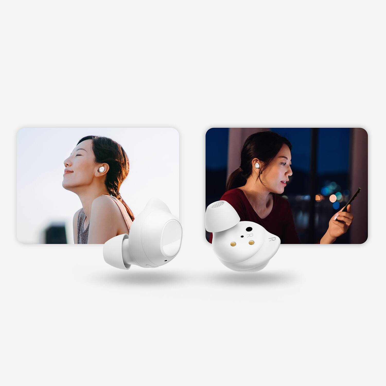 Alt View 40. Samsung - Geek Squad Certified Refurbished Galaxy Buds FE Wireless Earbud Headphones - White.