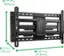 The image shows a black TV stand with dimensions of H 17.17in. (436mm), D 3.11in. (79mm), and W 28.11in. (714mm).