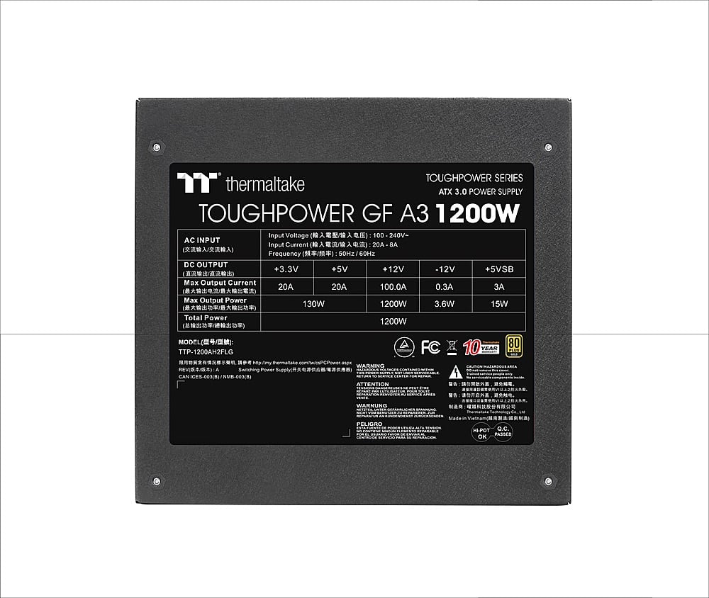 Alt View 19. Thermaltake - Toughpower GF A3 1200W 80 PLUS Gold PCIe Gen 5 ATX 3.0 Ready Fully Modular Power Supply - Black.