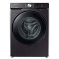 Front. Samsung - 5.1 Cu. Ft. High-Efficiency Stackable Smart Front Load Washer with Vibration Reduction Technology+ - Brushed Black.