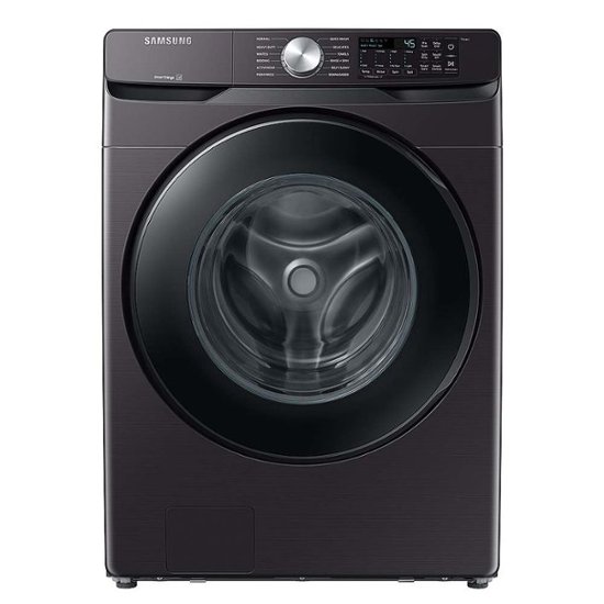 Front. Samsung - 5.1 Cu. Ft. High-Efficiency Stackable Smart Front Load Washer with Vibration Reduction Technology+ - Brushed Black.