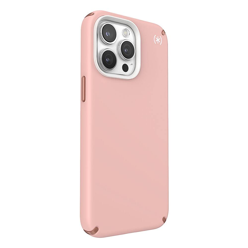 Angle. Speck - Presidio2 Pro Case with MagSafe for Apple iPhone 15 Pro Max - Dahlia Pink.