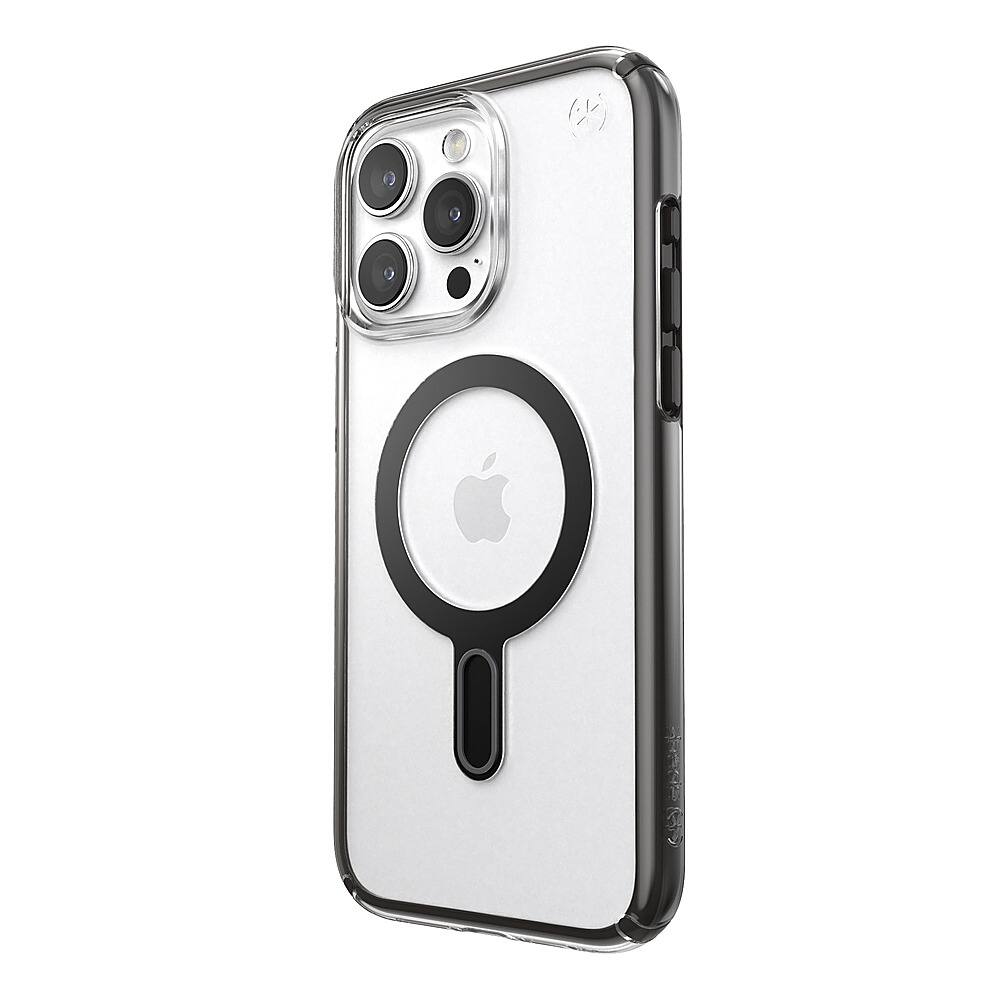 Left. Speck - Presidio Perfect-Clear ClickLock Case with MagSafe for Apple iPhone 15 Pro Max - Clear/Black.