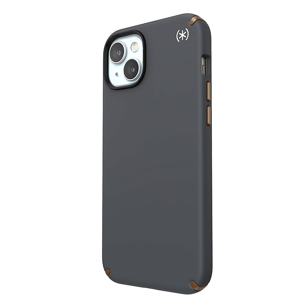 Left. Speck - Presidio2 Pro Case with MagSafe for Apple iPhone 15 Plus/14 Plus - Charcoal Gray.