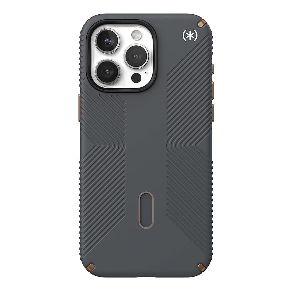 Front. Speck - Presidio2 Grip ClickLock Case with MagSafe for Apple iPhone 15 Pro Max - Charcoal Gray.