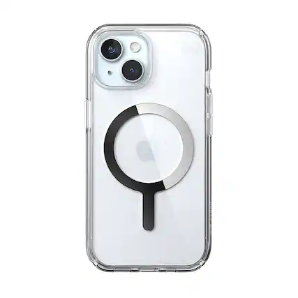 Front. Speck - Presidio Perfect-Clear Case with MagSafe for Apple iPhone 15/14/13 - Clear/Chrome.