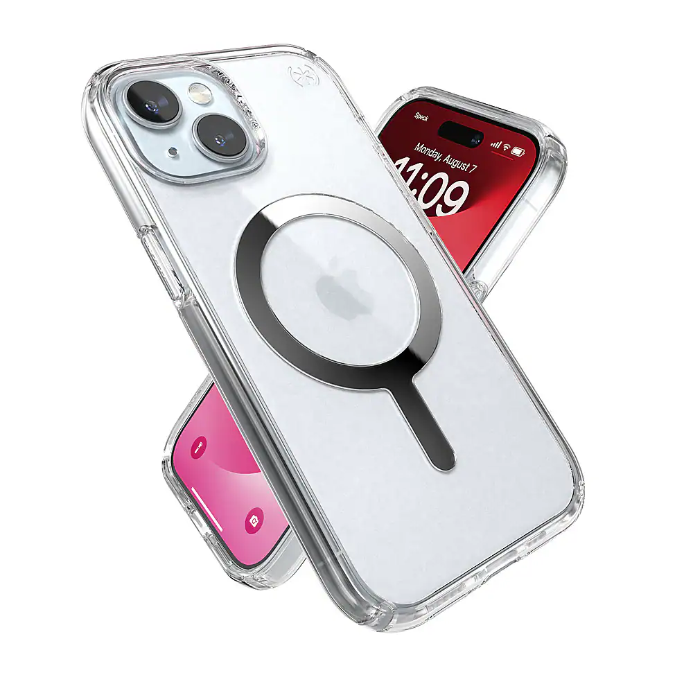 Alt View 3. Speck - Presidio Perfect-Clear Case with MagSafe for Apple iPhone 15/14/13 - Clear/Chrome.