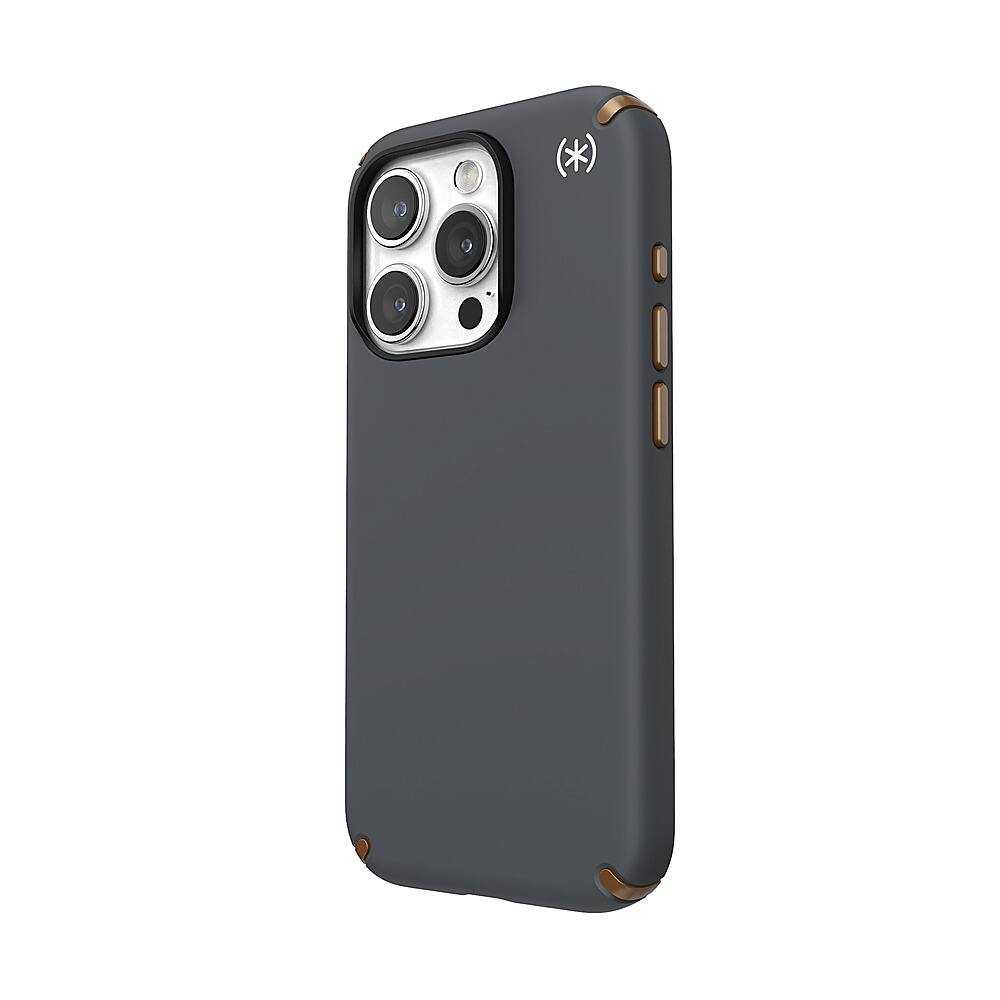 Left. Speck - Presidio2 Pro Case with MagSafe for Apple iPhone 15 Pro - Charcoal Gray.