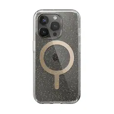 Front. Speck - Presidio Lux Case with MagSafe for Apple iPhone 15 Pro - Clear/Gold Glitter.